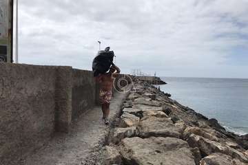 Limpieza de la escollera sur del muelle de Taliarte (Foto Pedro Martel/Wendy Cruz)